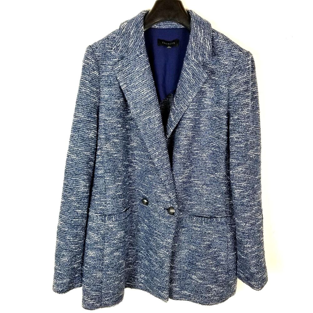 Talbots Women  Tweed Blazer Jacket Size 14 Blue Double Breasted Partially Lined